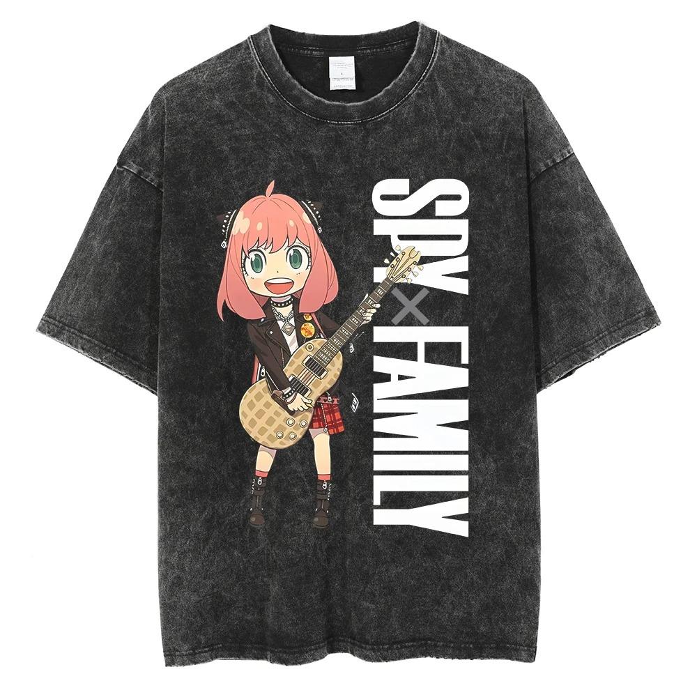 Spy x Family Forger Familie Fernbedienung Szene Vintage Washed Anime T-Shirt, Unisex Comedy Anime Fan Streetwear Tee, 100% Baumwolle Lässig Kurzarm