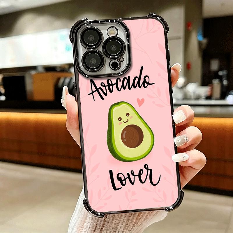 Cartoon Cute Avocado Plating Phone Case For Iphone 16 17 Pro Max Air 16E 14 15 Plus 12 13 Mini Anti-Fall Airabag Cover