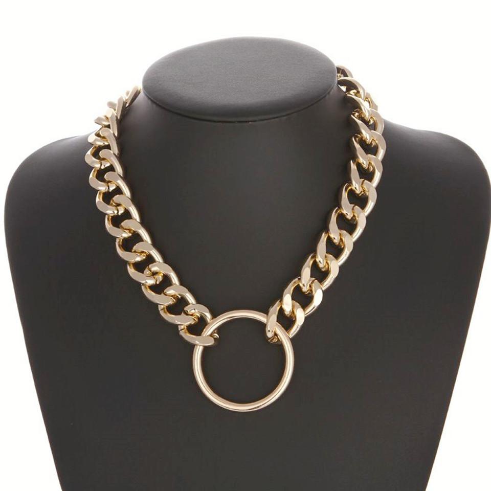 Popular European and American jewelry, punk exaggerated thick chain fashion necklace women, retro geometric circle necklace