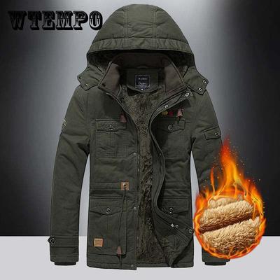 Winterjacke Herren Plus Samt mittellang gepolsterter Mantel Baumwollmantel Pelzkragen warme Herrenbekleidung