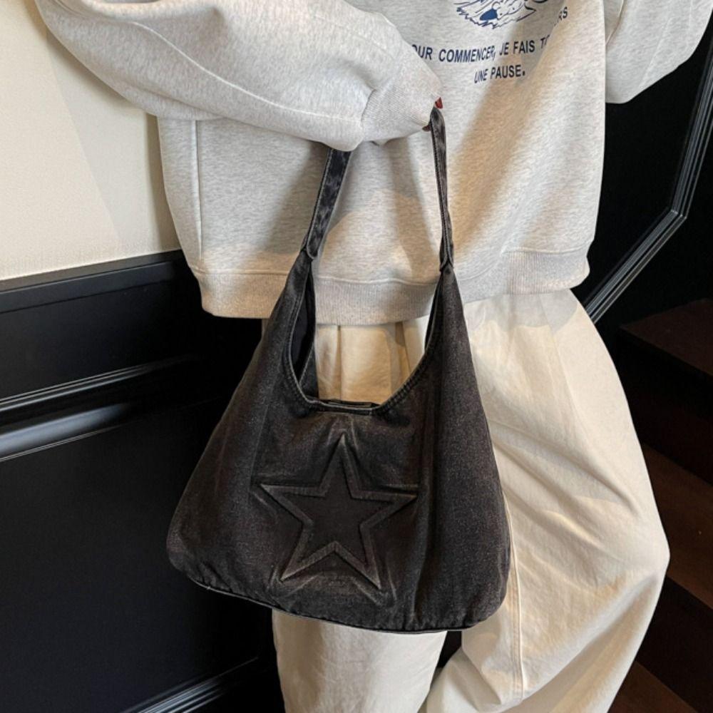 Large Capacity Canvas Shoulder Bag Leisure Women Handbag Temperament Denim Tote Bag  Women