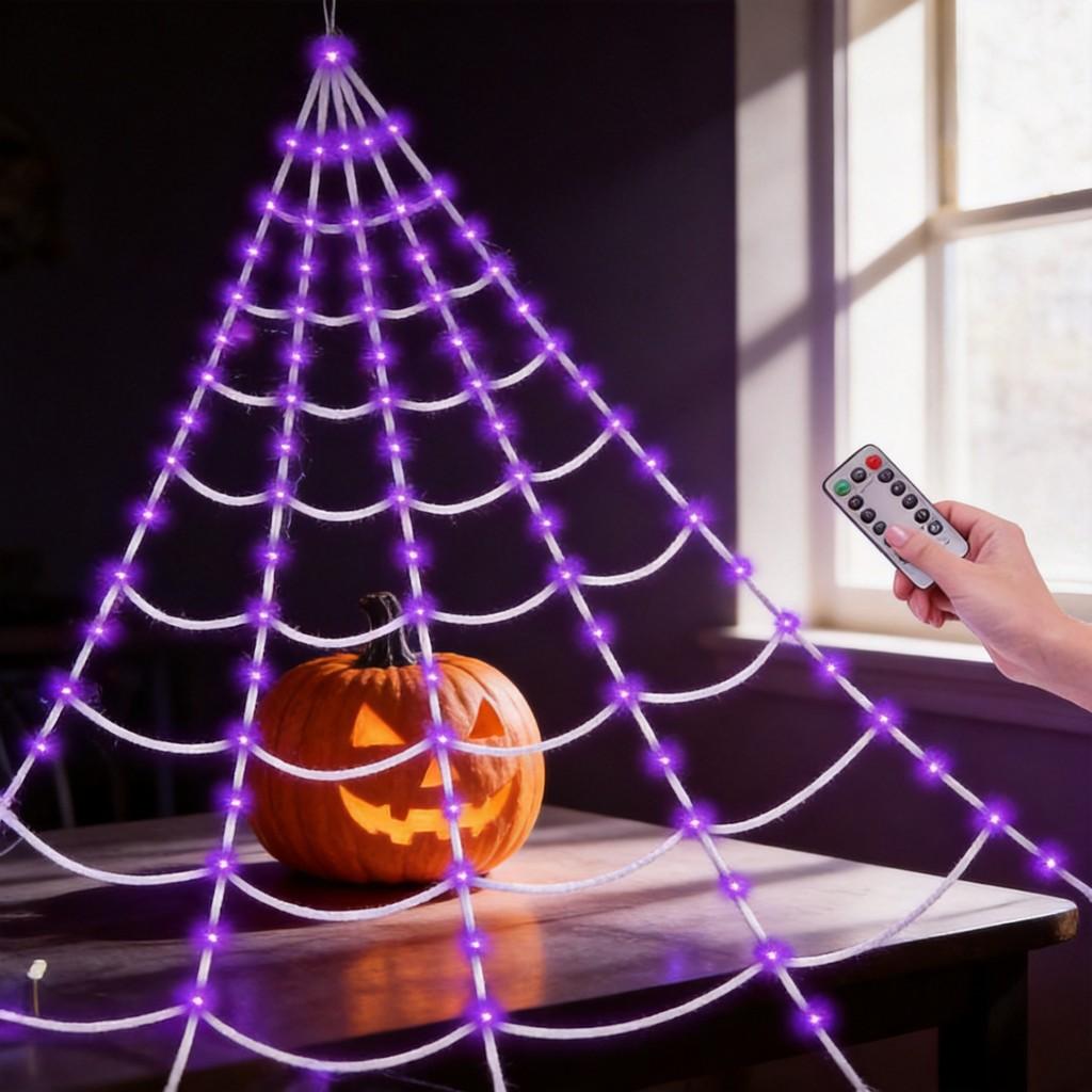 Halloweenová dekorace Osvětlená pavučina s dálkovým ovládáním Pro strašidelný dům a párty