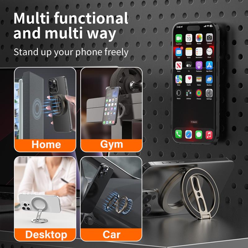 Mobile Phone 360° Rotation Double-sided Magnetic Holder for Magsafe Portable Metal Finger Ring Stand for iPhone 17 16 15 Samsung