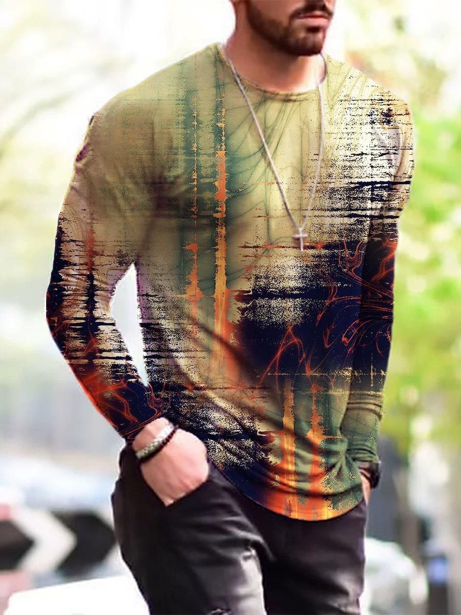 

Мужская повседневная футболка с длинным рукавом с 3D цифровой печатью, модная универсальная футболка-пуловер 6XL
