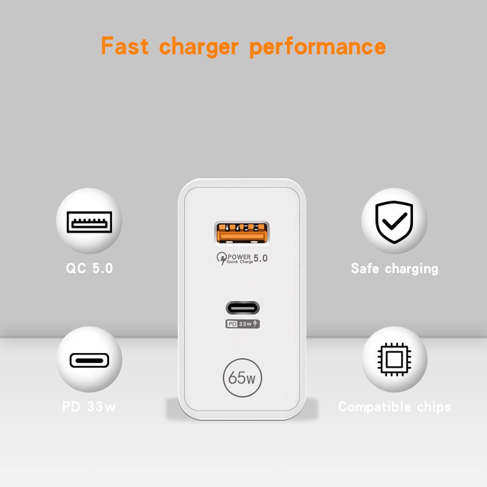 65W GaN Charger: PD Fast Charge, QC3.0 Universal for Phones and Laptops
