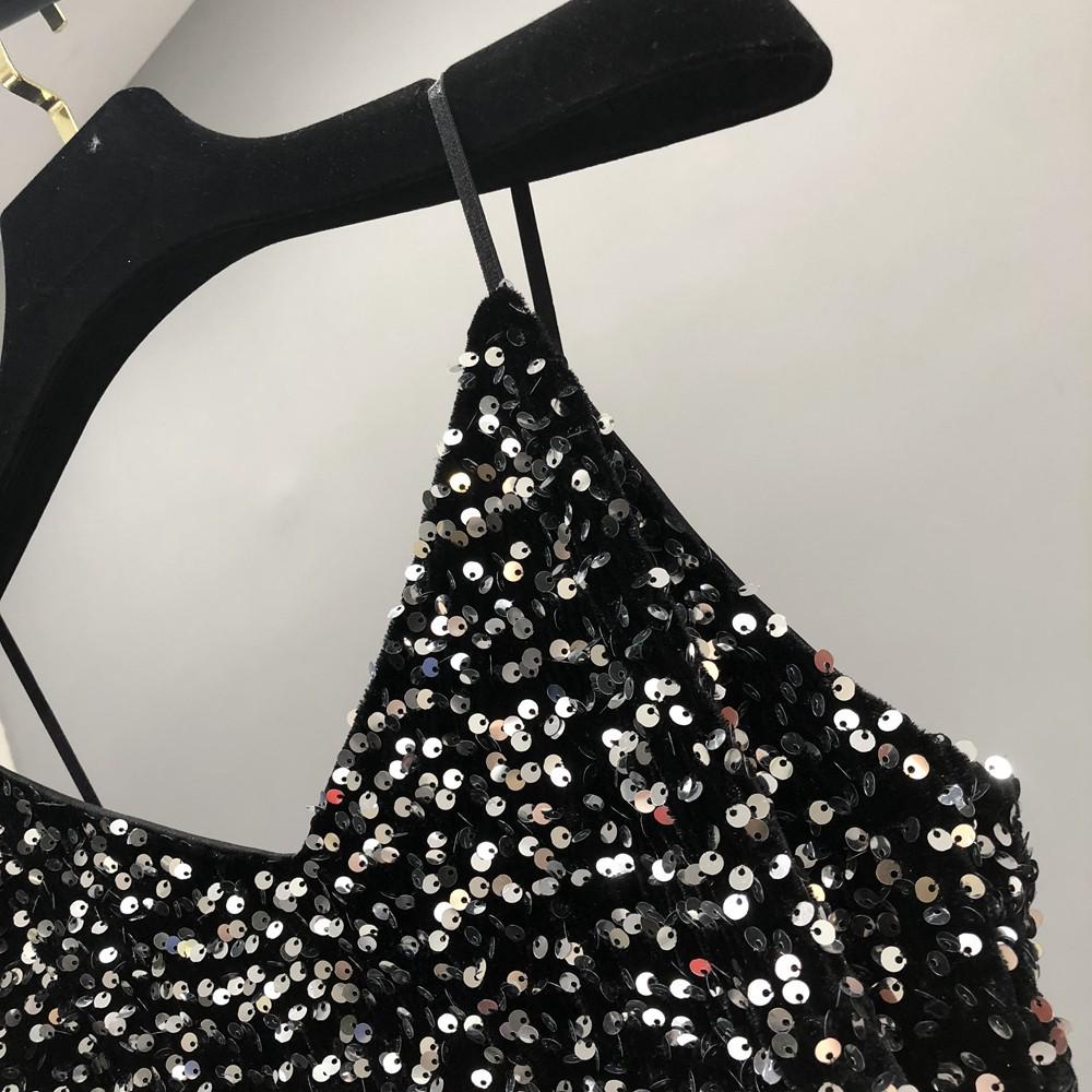 2023 Elegant Metallic Shine Spaghetti Strap Women's Party Dress