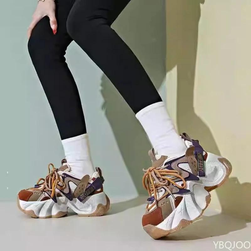 Fashion European and American New Single Shoe Round Toe Shallow Mouth Sports Women's Casual Sports Vulcanized Shoes Thick Sole Sneakers
