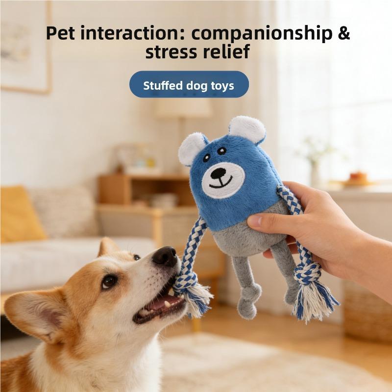 Furry Cotton Rope Dog Toy Interactive Entertainment Noise-making Plush Doll with Rope Knots, Durable and Chewable for Pets.