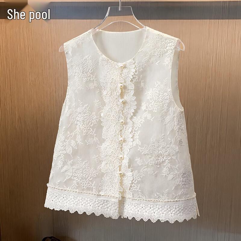 Women s Embroidered Lace Mesh Layering Vest S