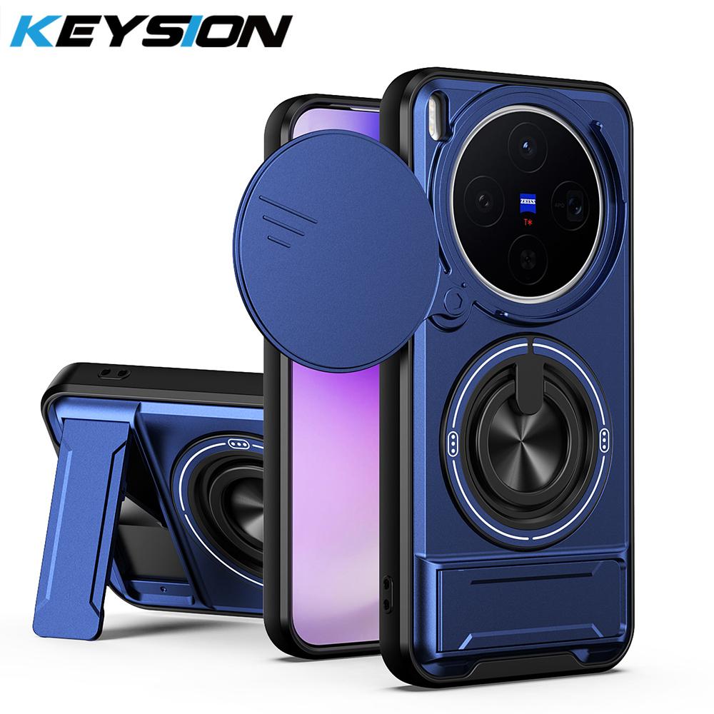 KEYSION Magnetic Phone Case for VIVO X300 Pro 5G Slide Camera Protection Upright Kickstand Ring Shockproof Cover for VIVO X300