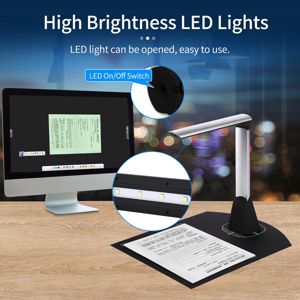 Aibecy BK34 Document Camera Scanner 5 Mega-Pixel HD Camera A4 Capture Size with LED Light Teaching