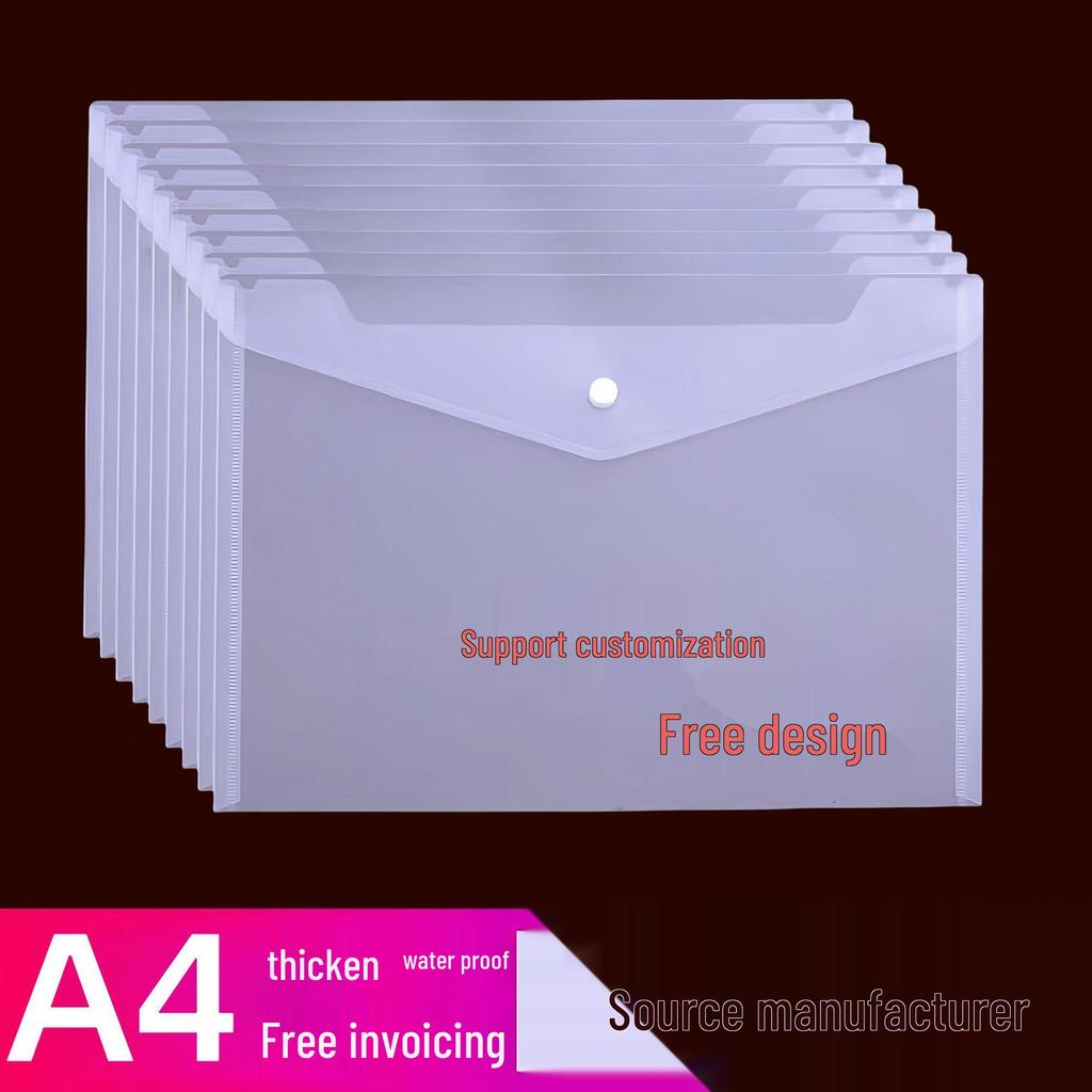 Transparent A4 Snap Button Document Bag - Customizable, Durable, Large Capacity for Test Papers & Archives