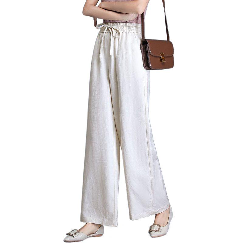 Ice Silk Cotton Linen High-Waist Wide-Leg Cropped Pants - Casual Loose Summer Style for Women