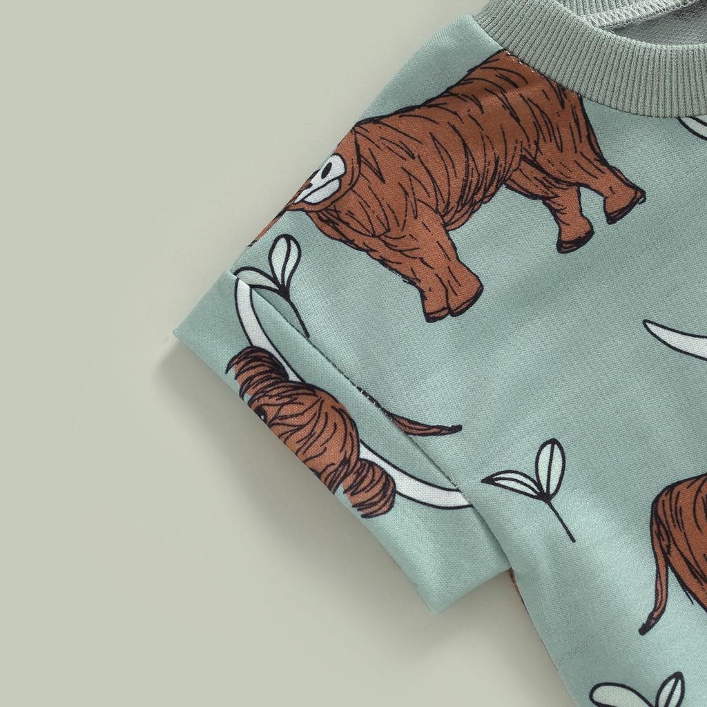 Dětské oblečení pro chlapce v západním stylu, kombinéza bez rukávů s kulatým výstřihem a potiskem kravského potisku