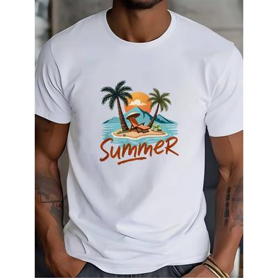 European Size Summer Vibes T-Shirt - Relaxing Sunset Palm Island Design, Perfect for Family Vacations And Company Team Building, Great Festive Gift