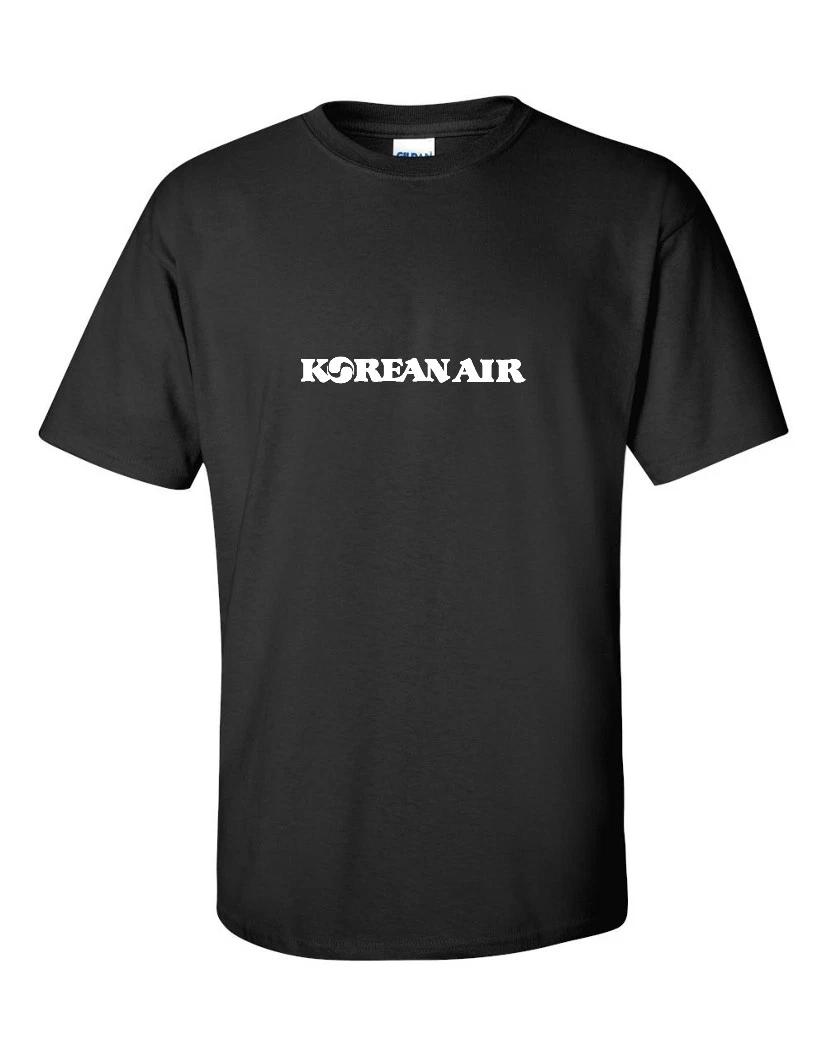 Korean Air White Logo Retro Asian Aviation Airline Black Cotton T-Shirt 3XL