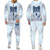 Tuta colorata con stampa 3D lupo Cool Hip Hop Streetwear Felpa con cappuccio con cerniera Tuta Uomo Donna Felpa con cappuccio casual Pantaloni da jogging