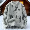 Maglione da Uomo in Finta Pelliccia di Vison a Mezza Dolcevita Stampa Blu Inchiostro Vestibilità Larga Caldo Pullover