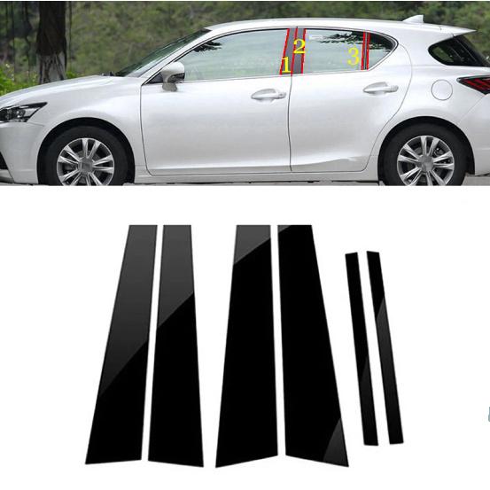 6PCS Polished Pillar Posts For Lexus CT200h CT 200 200h 2011- Window Door Column B C Pillar Post Cover Trim