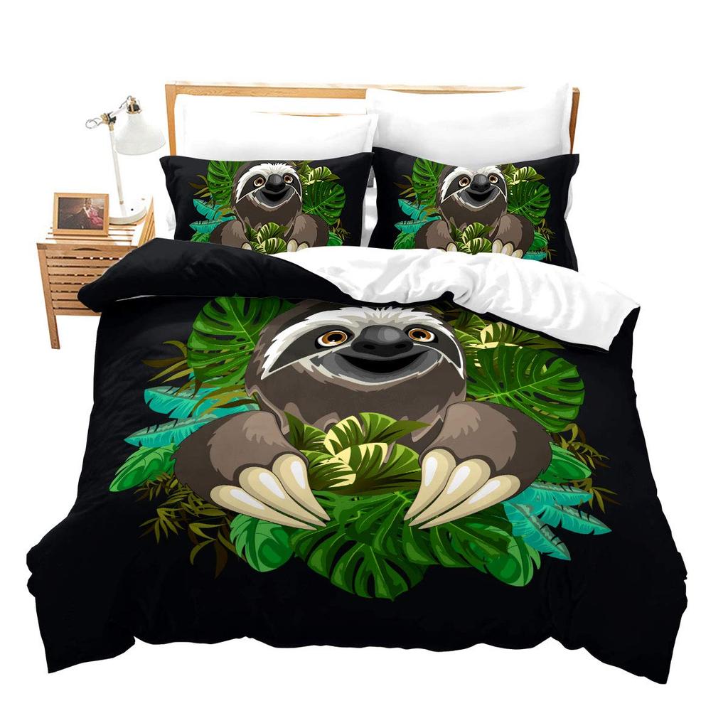 Sloths Tropical Leaves Warm Comforter Cover Set Beding Set for Children Kids Young Boys Young Girls Lovely Animal Soft Duvet Cover Lovely Bedspread