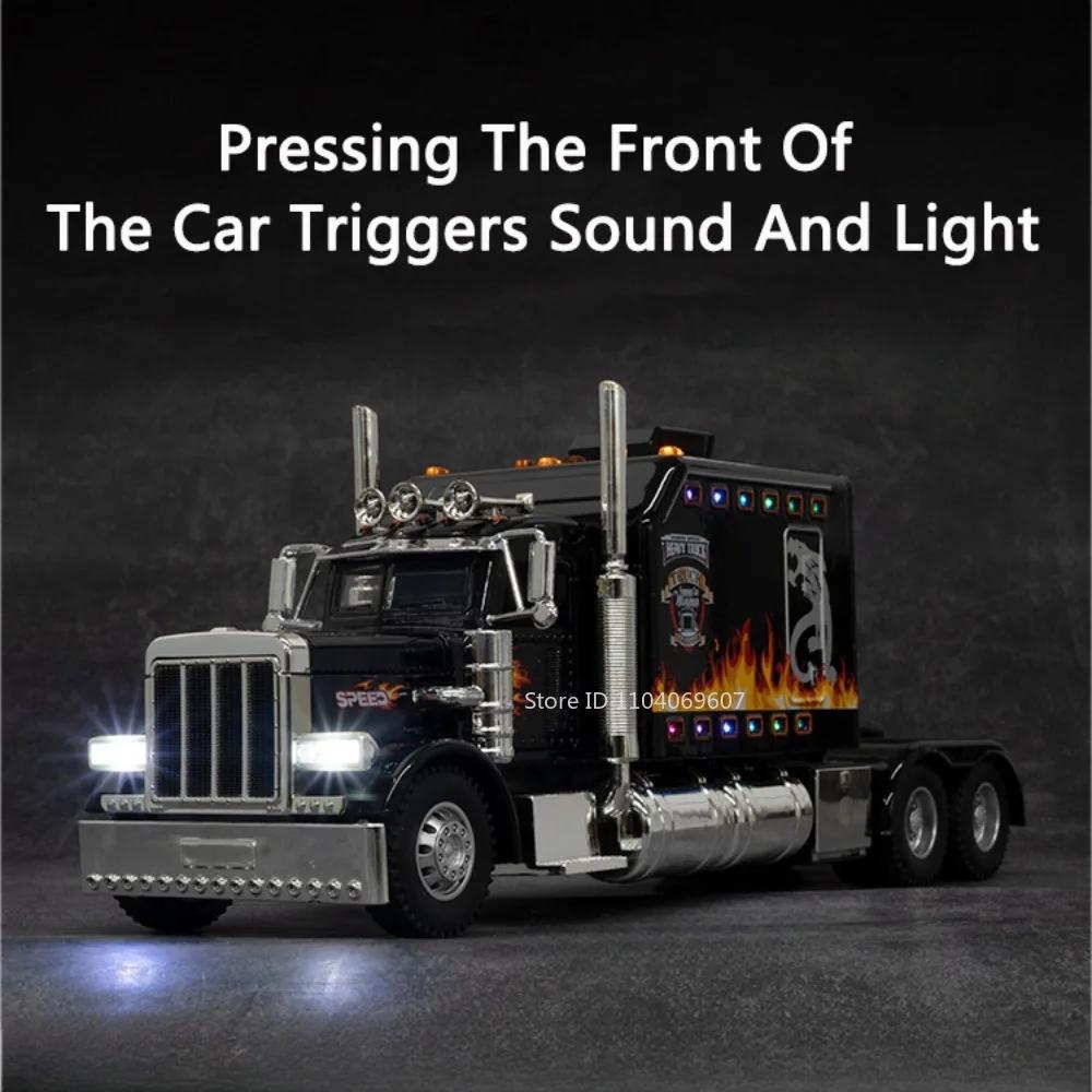 1:24 Peterbilt 389 Truck Toy Model Car Diecast Metal Doors Opened Tractors Vehicles Models Sound Light Pull Back Gifts for Child