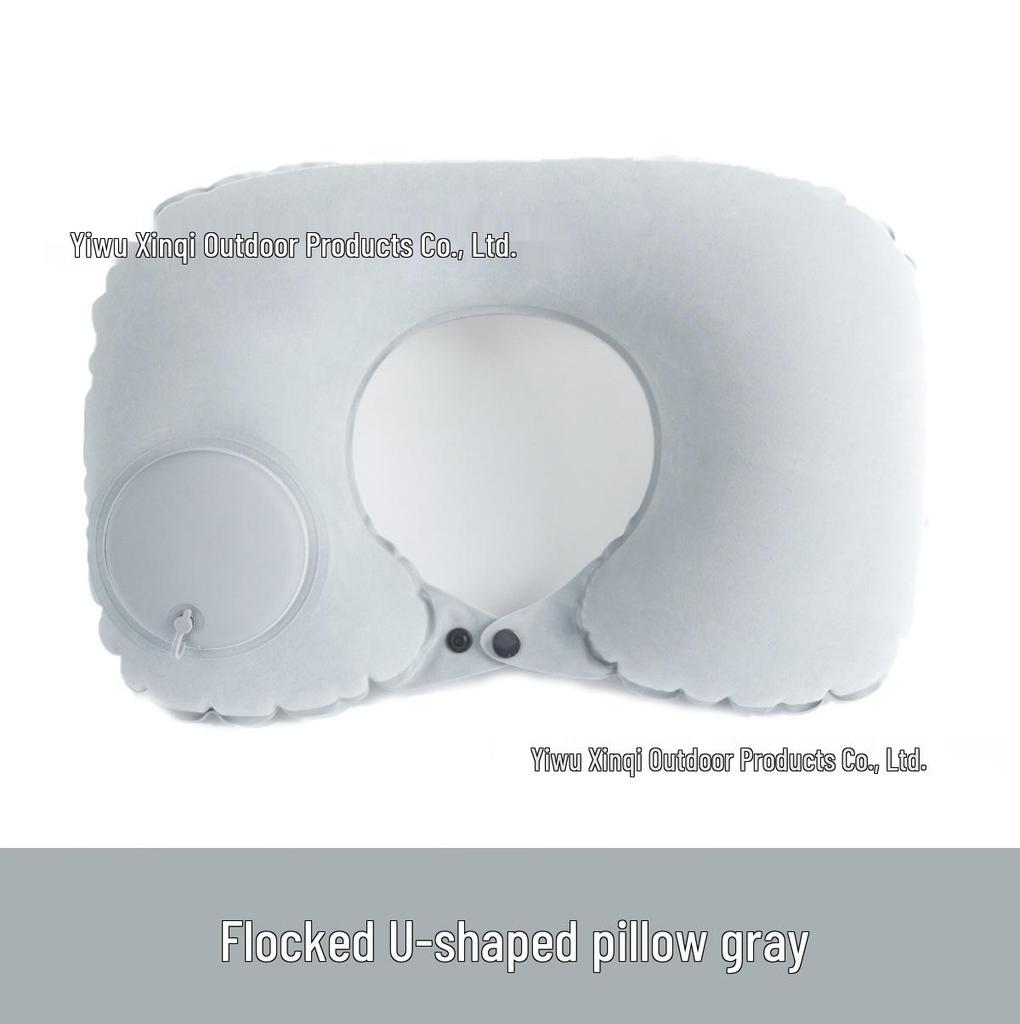 Inflatable U-Shaped Velvet Neck Pillow - Travel Essential, Foldable & Portable