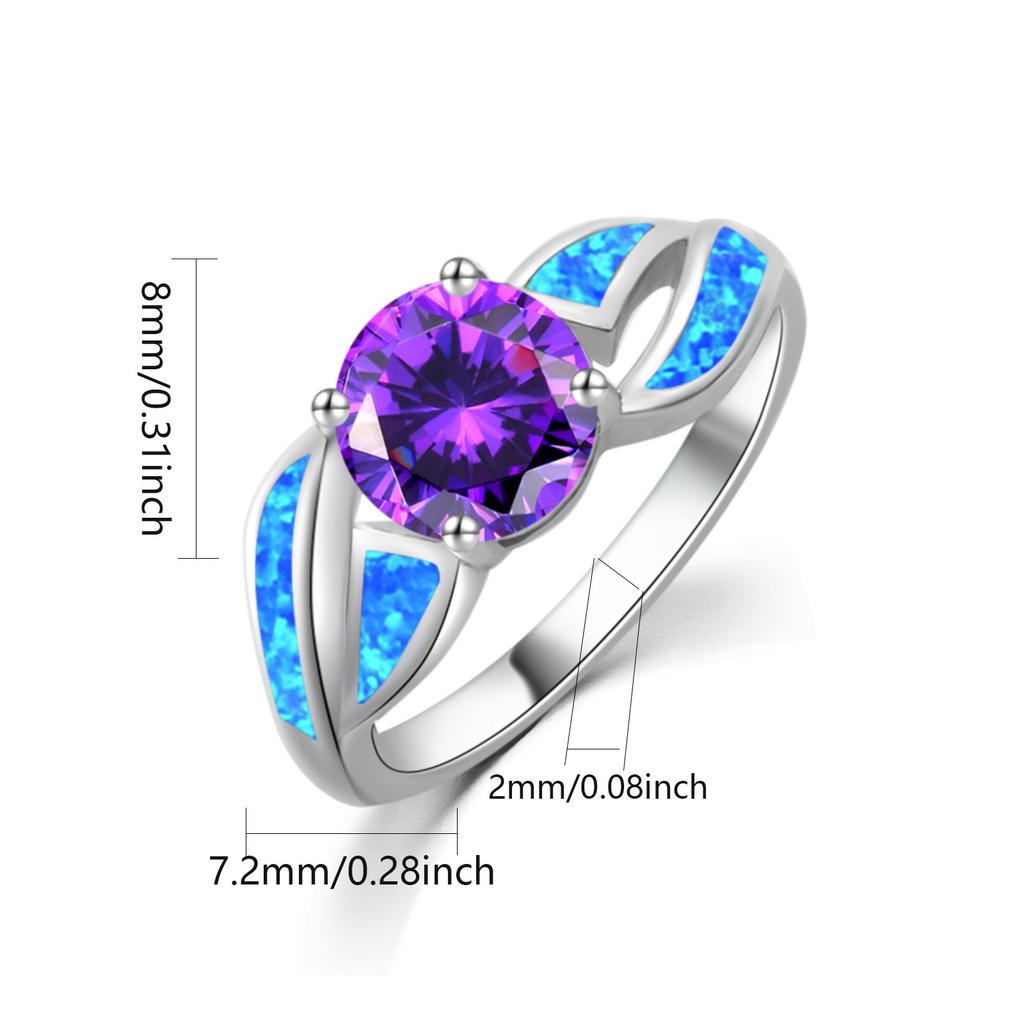 Purple Crystal & Blue Opal Ring | Silver Statement Band Jewelry