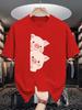Cartoon Pig Theme Unisexs Red Short Sleeve Cotton Tshirt Two Adorable Blush Pig Peeking Out Minimal Cute Animal Breathable Tops
