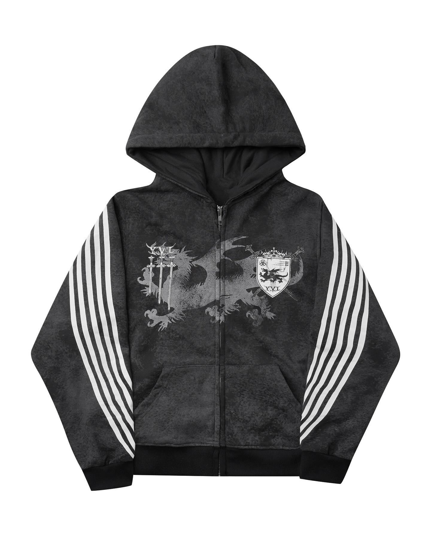 

Унисекс Ретро Худи на молнии с принтом из трех полос Streetwear Size M