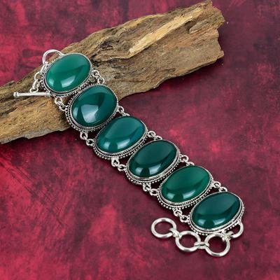 Grüner Onyx Edelstein 925 Sterling Silber Armband Schmuck, handgemachtes Armband, Natürlicher Onyx Edelstein Geschenk für Mädchen