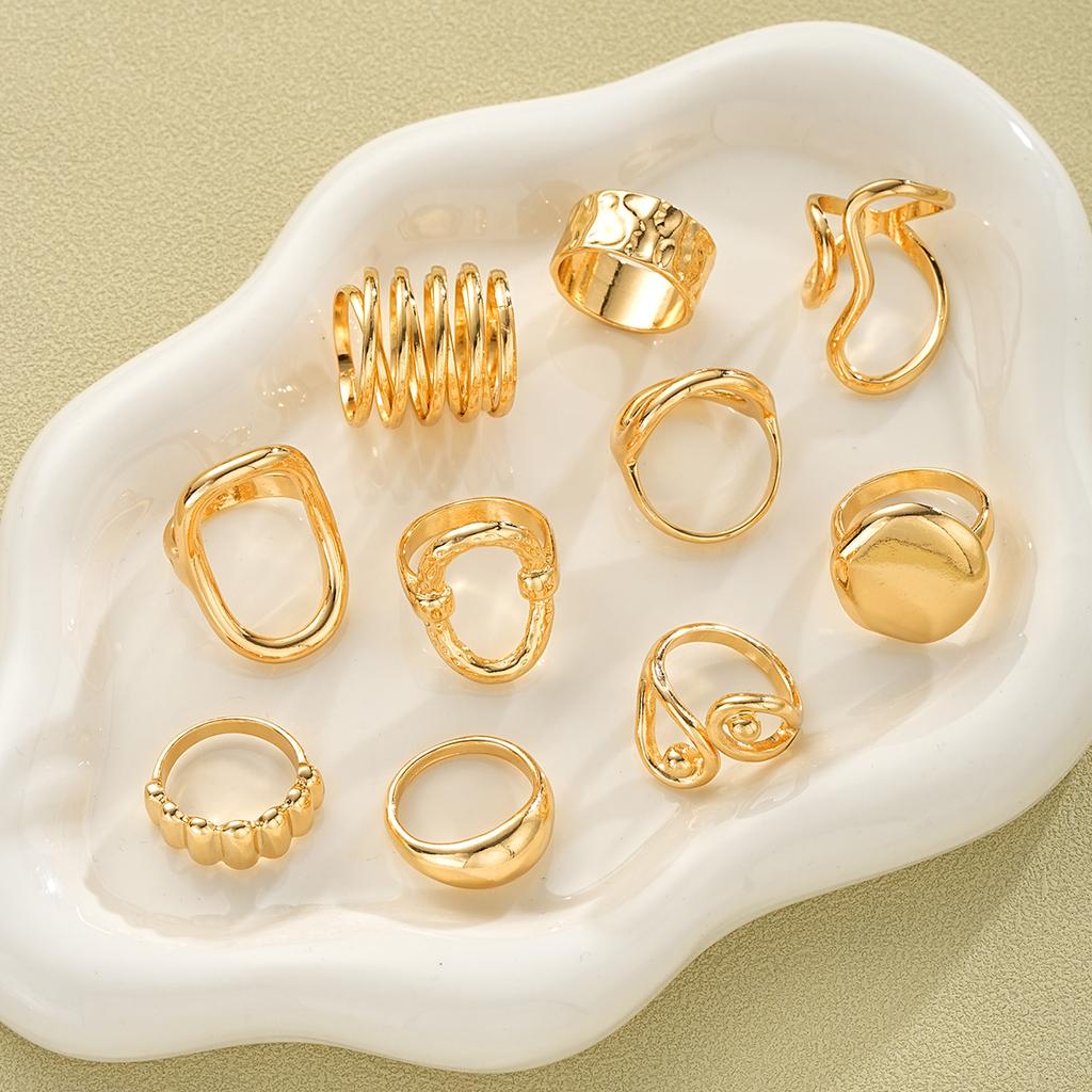 New 10Pcs Geometric Gold Rings Set for Women Vintage Fashion Jewelry Smooth Irregular Party Rings