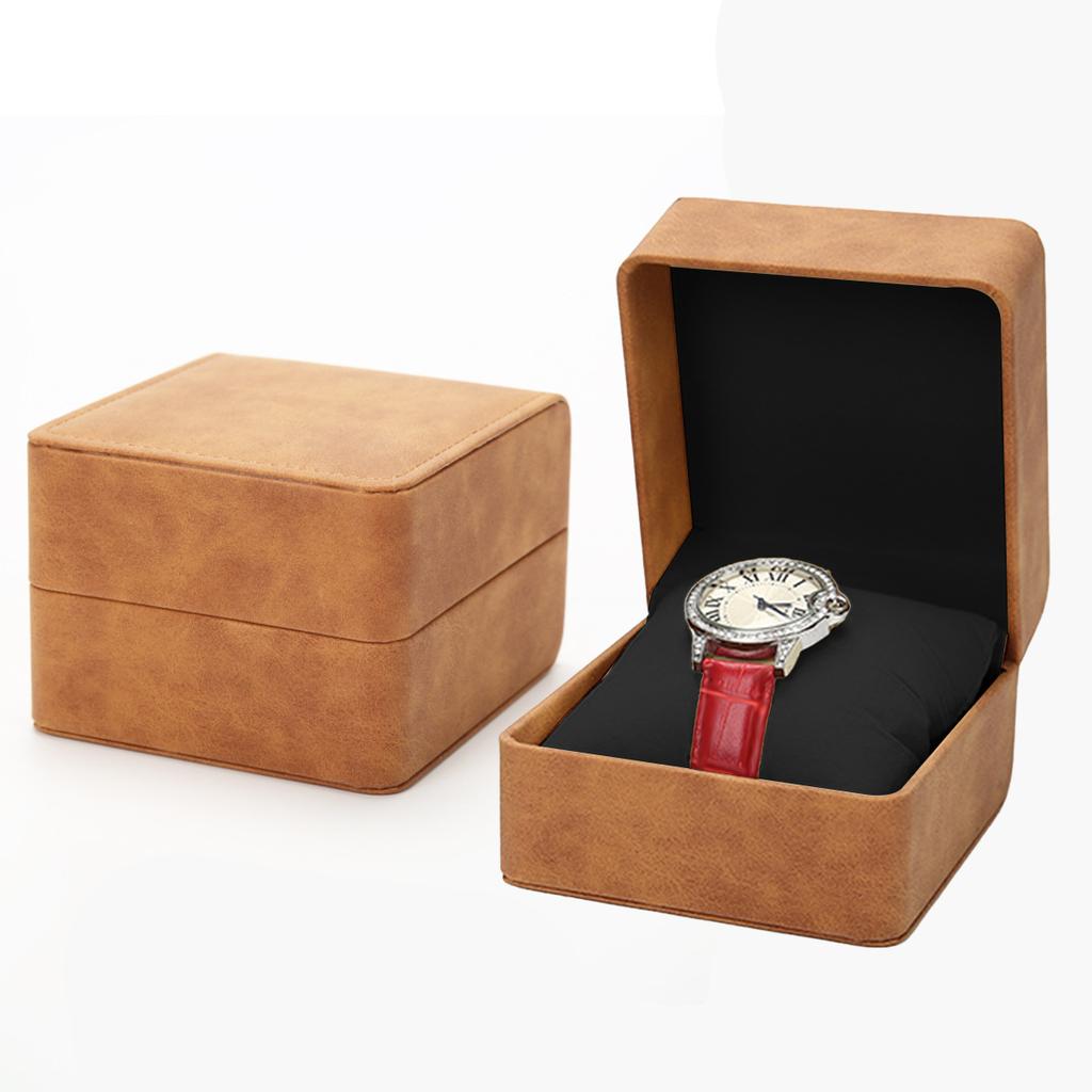 Black Single Watch Gift Box with Pillow PU Leather Wristwatch Display Case Organizer for Men Clamshell PU leather watch case