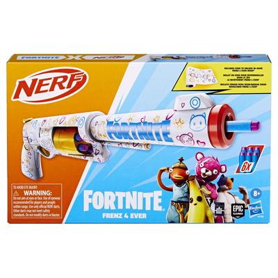 Nerf Fortnite FRENZ 4 EVER Blaster, Virtual Code, FRENZ 4 EVER Wrap, 6 Elite Darts, 6-Dart Drum, Fortnite Gift G1132 (Authentic)