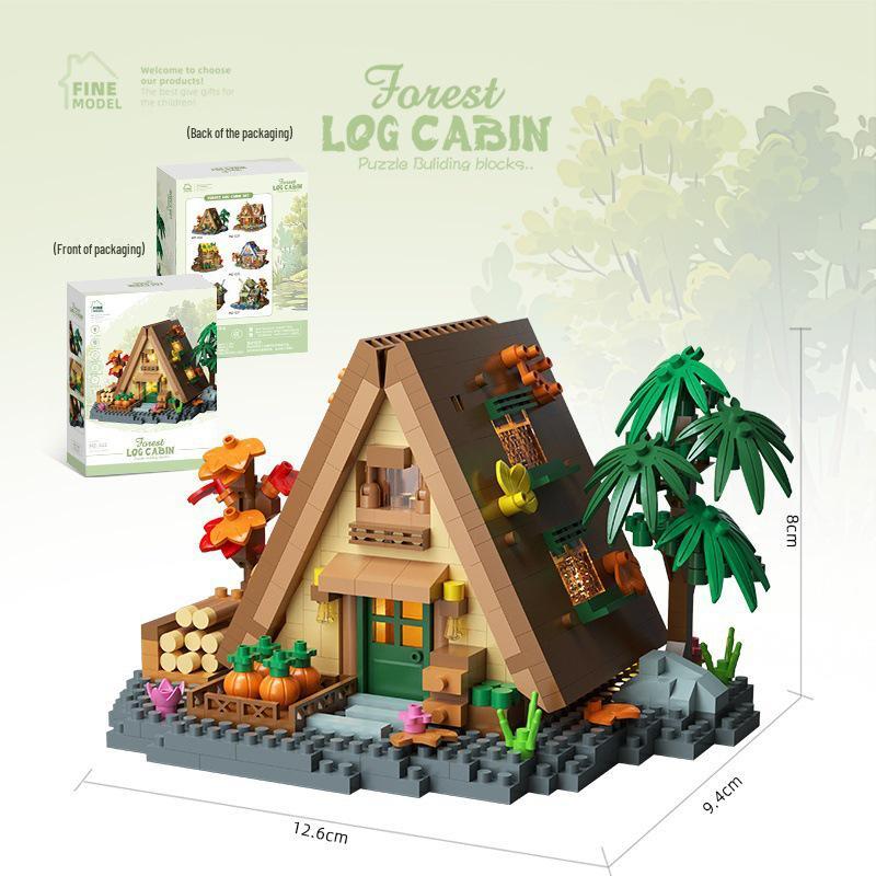Forest Log Cabin & Windmill Treehouse Building Set - Compatible with LEGO, Educational Blocks for Kids