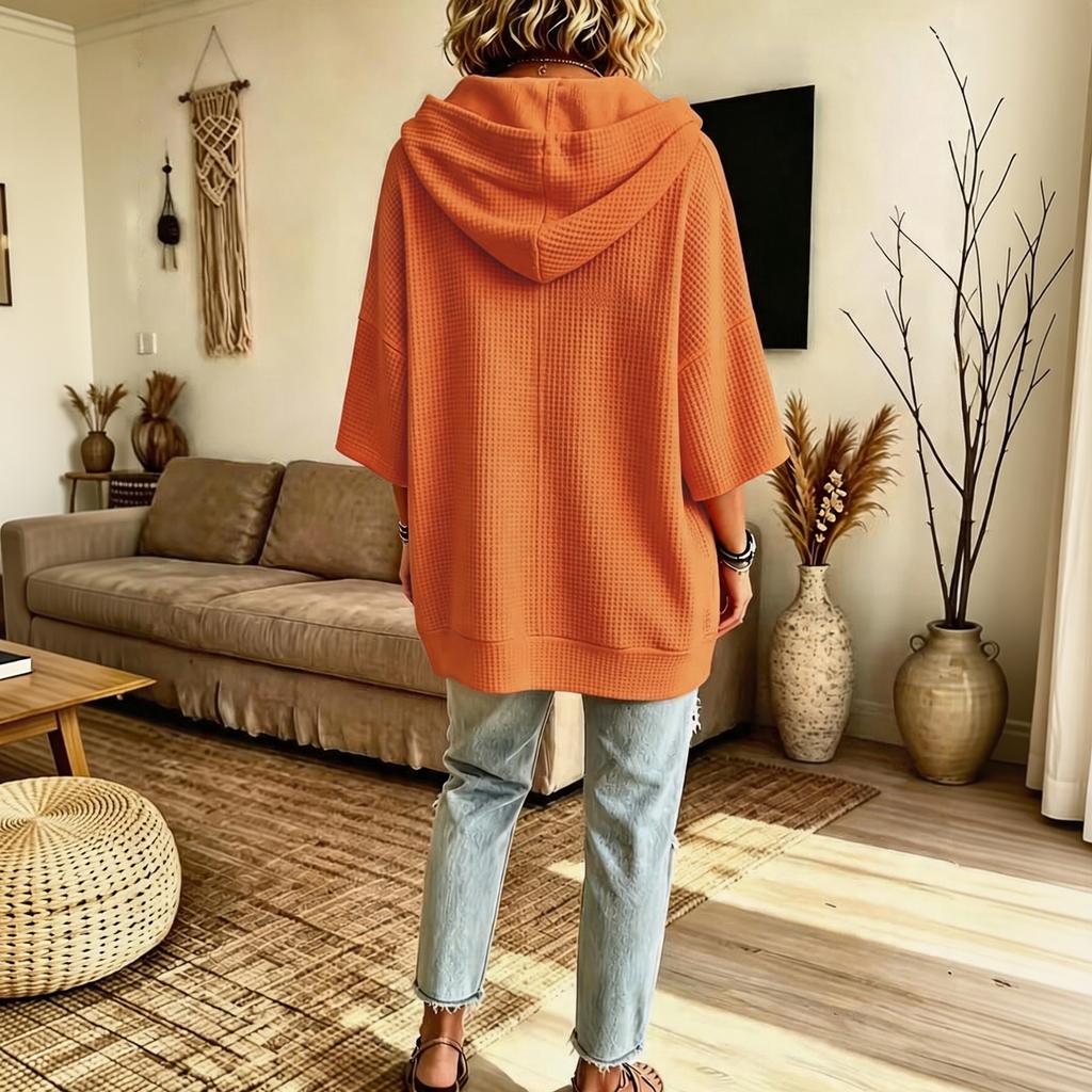 Women's Knit Hoodie with Hood, Loose Fit Pocket Pullover Top for Casual Daily Wear