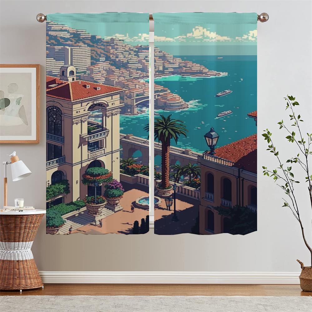 

Города Пиксельное искусство Кухонные шторы Гостиная Шкафы для украшения гостиной Тень Подхваты для штор Разделительные жалюзи Жалюзи W50xH70cmx2pcs-CL