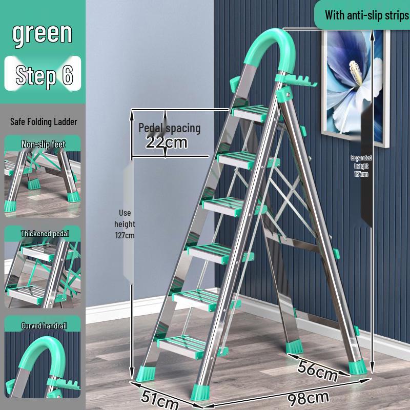 Stainless Steel Folding A-Frame Ladder - Portable, Multi-Functional, 3-5 Step Indoor Ladder