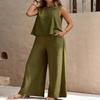New Women's Sleeveless Vest And Trousers Two Piece Set Fashion Solid Color Two Piece Round Neck Top Pants Suit Casual Set