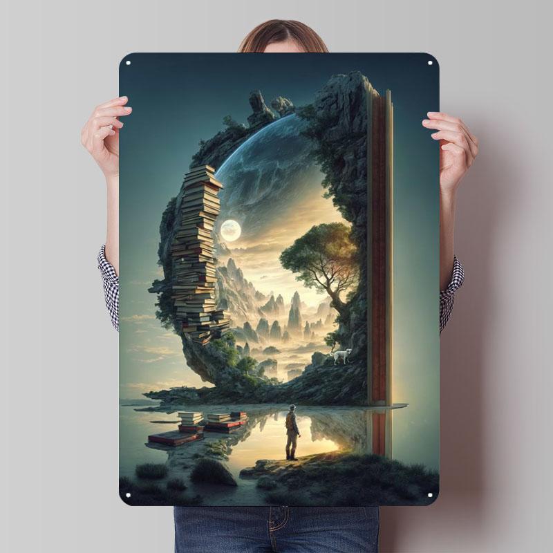 Reading Another Dimension Metal Signs Book Poster Coffee Bar Accessories Custom Tinplate Sign for Wall Art Decoration Retro Room