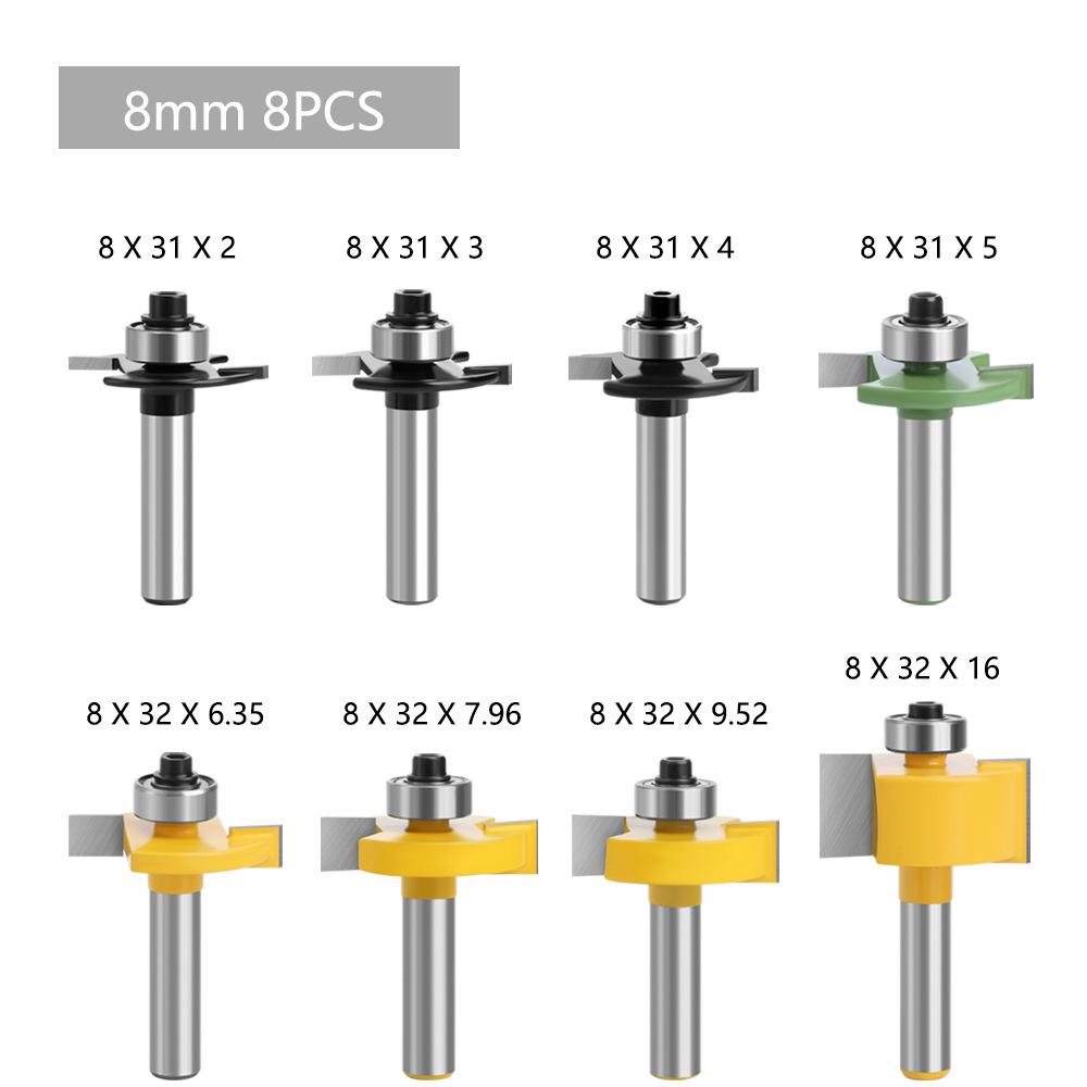 T-Shaped Woodworking Slotting & Grooving Cutter Head: 8-Pattern Black, Green, Yellow for Milling & Engraving Machines
