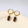 European Stainless Steel Earrings with Colorful Natural Stone Pendant - Women's Fashion Niche Design