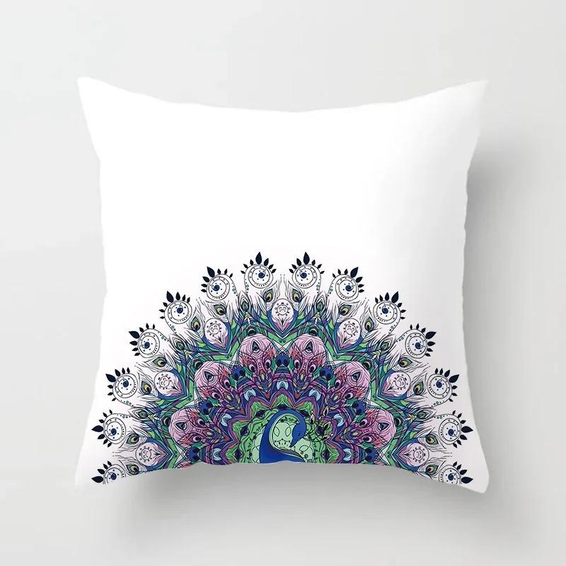 Peacock Feather Pattern Polyester Cushion Cover Throw Pillow Decorative Cushion Pillow Cover Sofa Decorative Pillow Cover