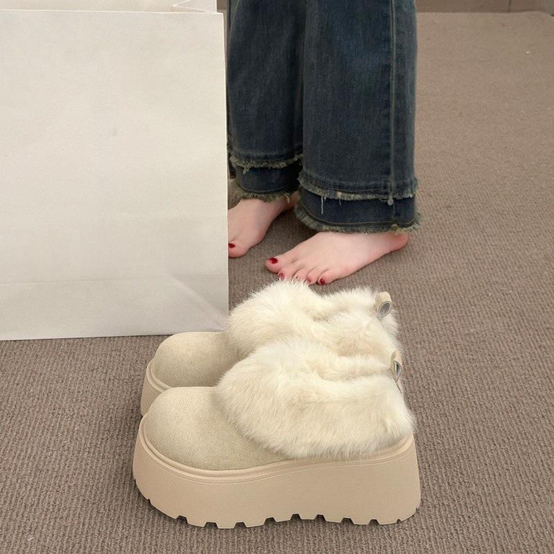 Small Heightened Thick-soled Snow Boots 2025 Winter Plush Warm Short Boots Thickened Fluffy Bread Shoes