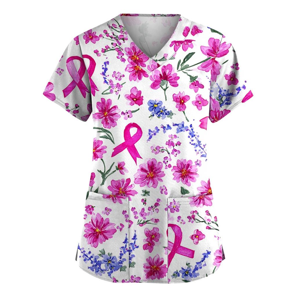 Dámská móda Overal s V výstřihem a krátkým rukávem s kapsami Potištěné topy Oblečení