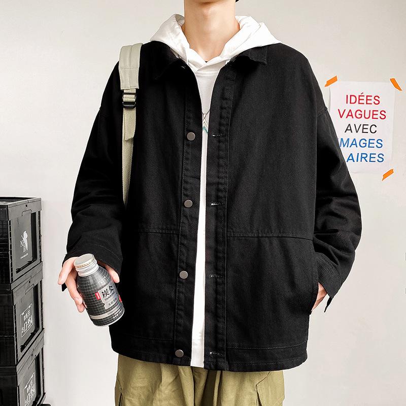 Men's Casual Black Loose-Fit Lapel Jacket with Drop Shoulder Sleeves for Spring and Autumn