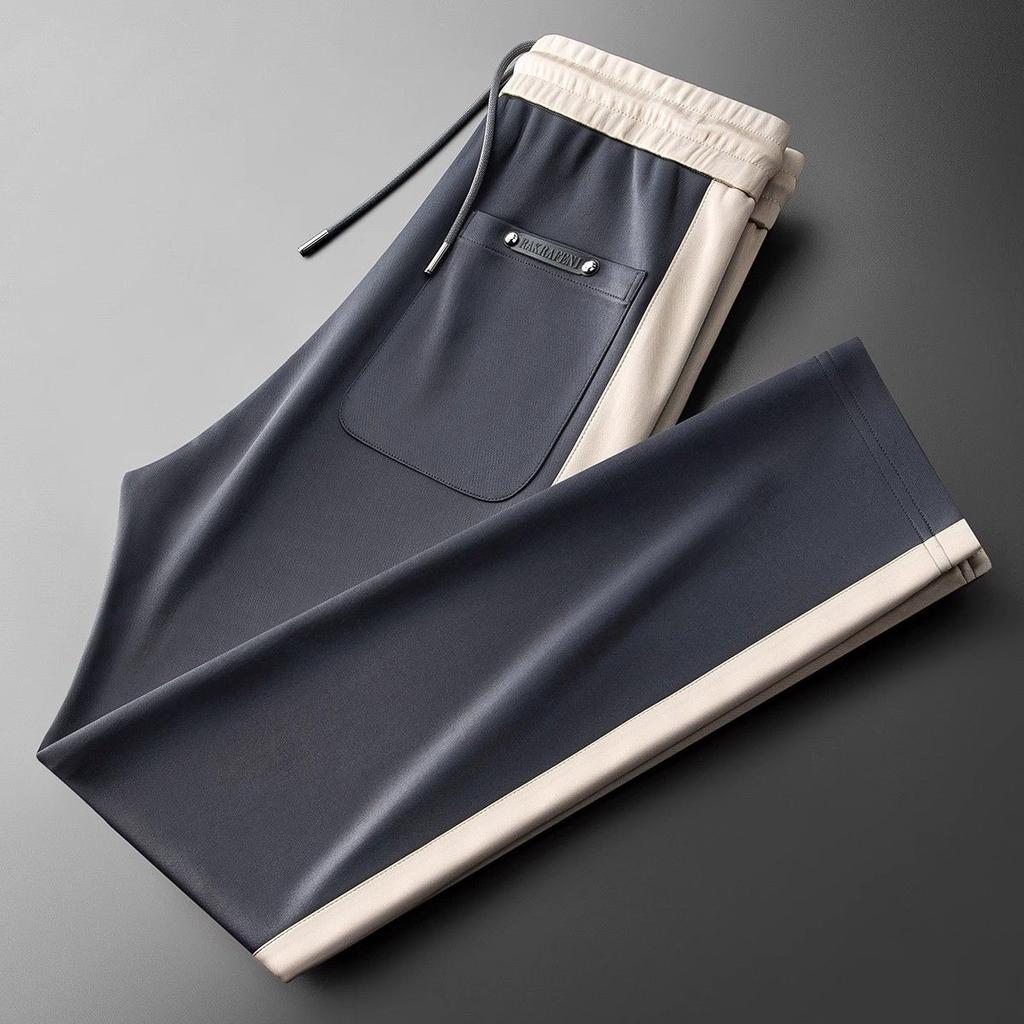 Sommer Glatt Anti-Falten Mode Sporthose, Personalisierte Farbkontrast Weitbein Gerade Bein Freizeithose für Herren