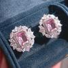 Luxury Green/Pink/Yellow/Red CZ Stud Earrings Women for Engagement Wedding Party Silver Color Fashion Design Jewelry Gift