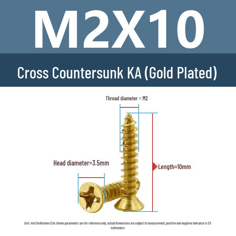 Yigu Gold-Plated Carbon Steel Self-Tapping Screws: Countersunk Head, Flat Head, Pointed Tail, Sizes M2-M4, Ideal for Electronics.