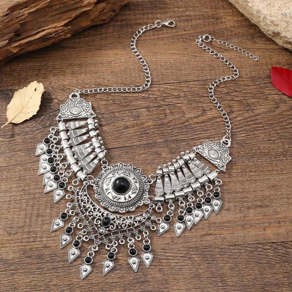 Ethnic European and American Retro Tassel Necklace Exaggerated Sweater Clavicle Chain