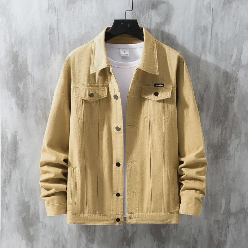 Men's Casual Denim Jacket - White & Black, 2022 Spring/Autumn Collection, Solid Color, Trendy All-Match Design